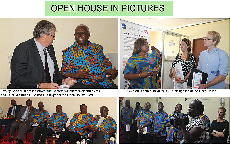 UNMIL Duputy SRG Waldemar Vray with GC Chair Dr. Amos Sawyer (top left) with others at the GC Open House 2016 two days program 